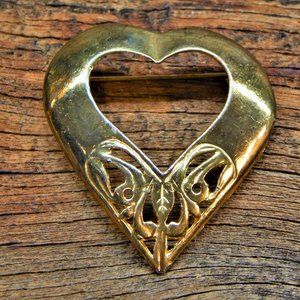 Vintage Hollow Heart Brooch